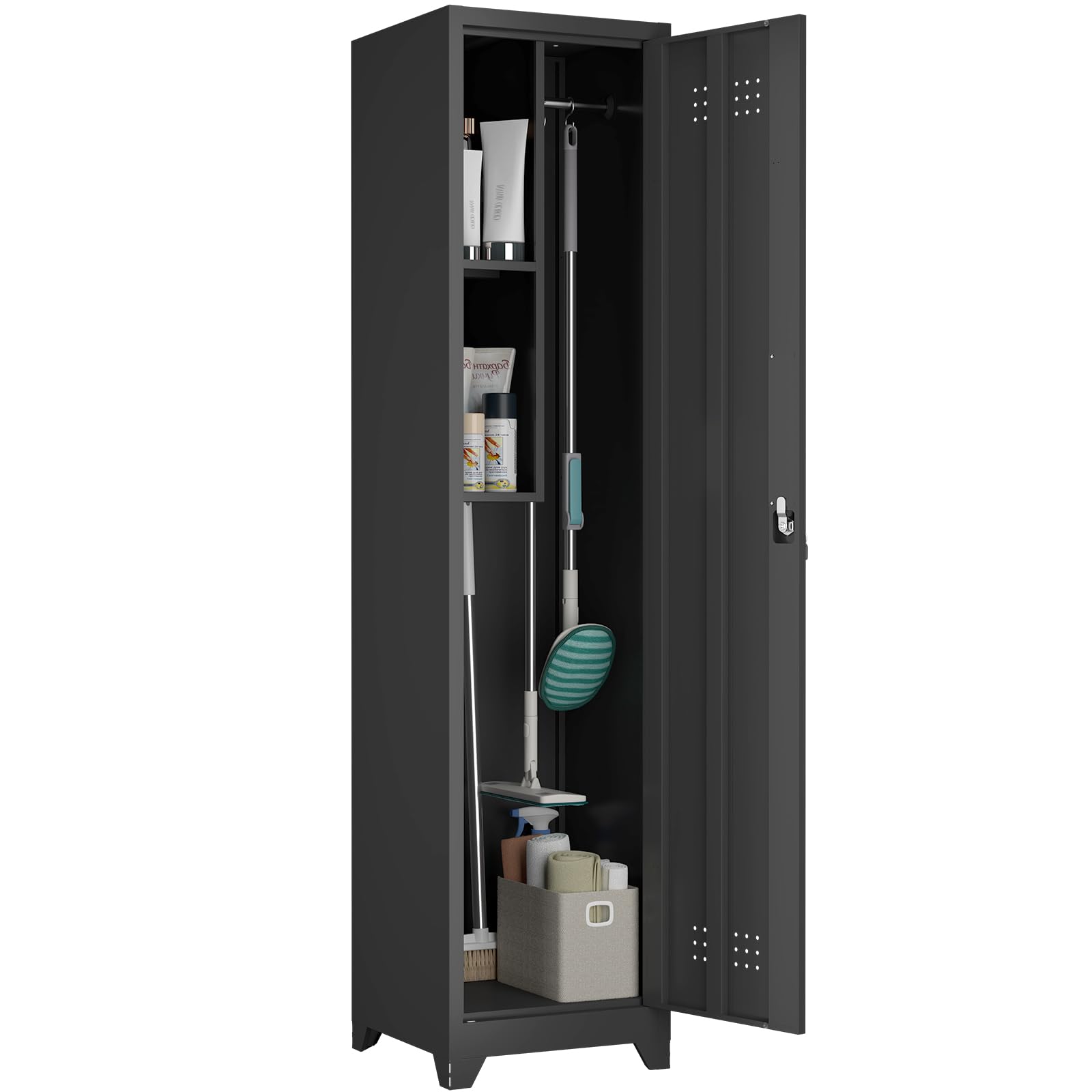 Utility Closet for Cleaning Supplies, Black Metal Storage Cabinet