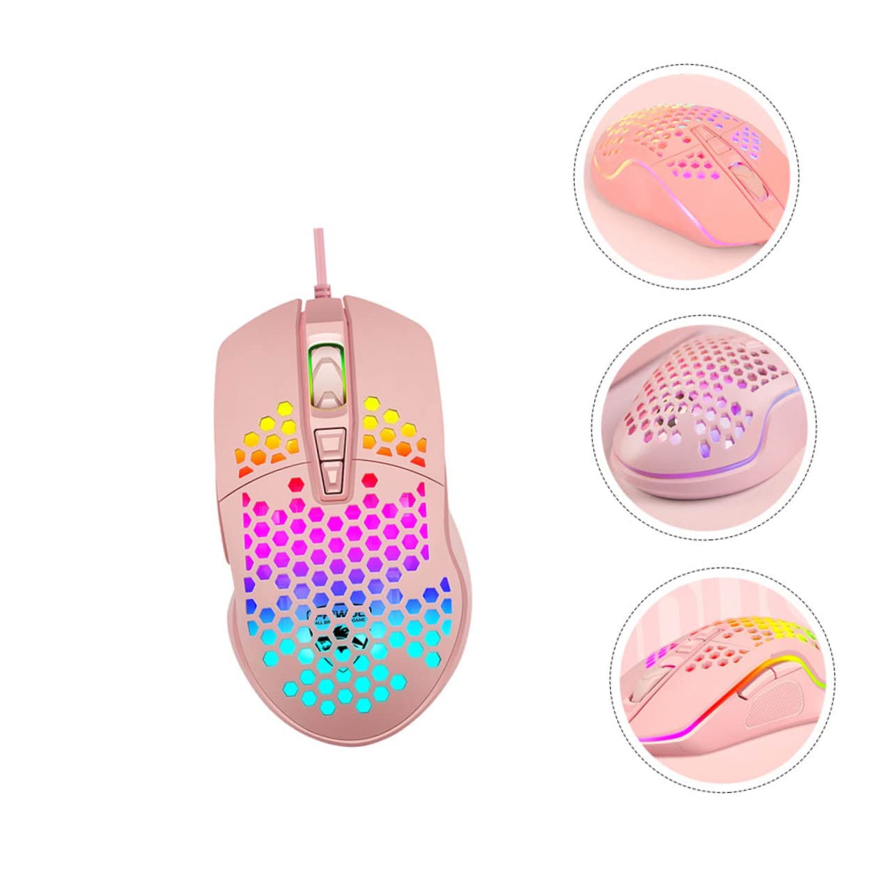 3 pezzi mouse da gioco cavo tablet for bambini retroilluminazione meccanica laptop cool gaming lap desk mouse cablato retroilluminazione a nido d'ape V9 rosa plastica mouse meccanico computer / 309