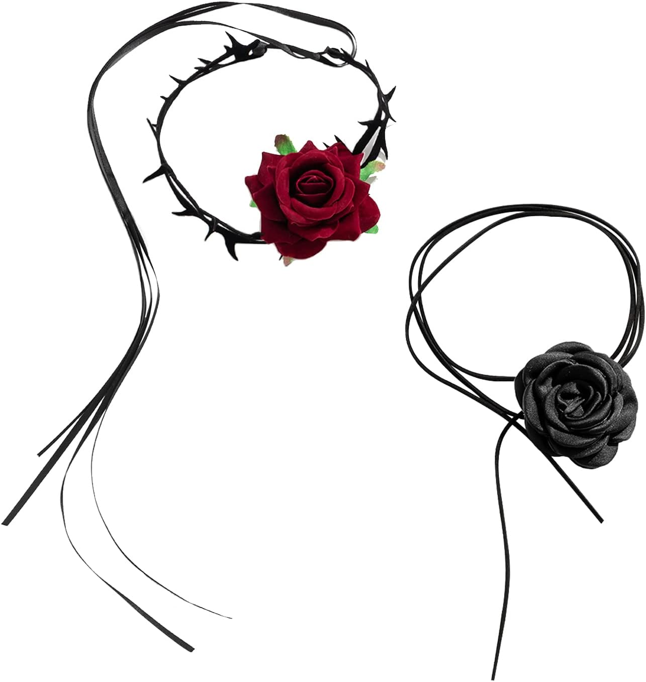 rongji jewelryRose Flower Choker Necklaces for Women,2pcs Lace-up Design Velvet Floral Choker Necklaces in Black, Red, and Blue, Perfect for Weddings, Parties, Velvet, No Gemstone