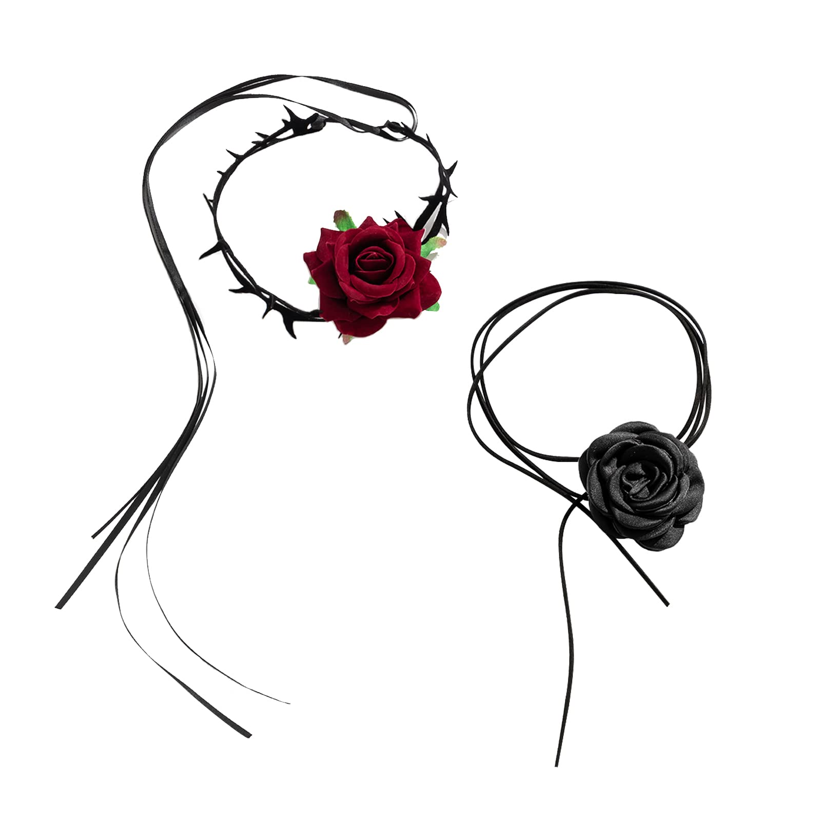 rongji jewelryRose Flower Choker Necklaces for Women,2pcs Lace-up Design Velvet Floral Choker Necklaces in Black, Red, and Blue, Perfect for Weddings, Parties, Velvet, No Gemstone