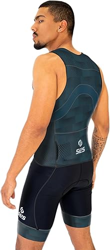 Miniatura 15 de SLS3 Trajes de triatlón para hombre, triatlón de triatlón de primera calidad, sin mangas, de secado rápido, con bolsillo trasero grande Ola gris