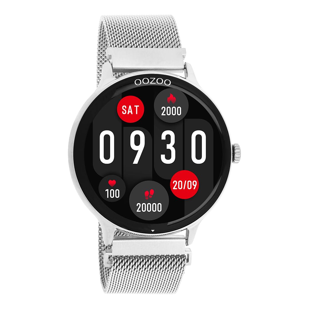 Oozoo - Versátil reloj inteligente para hombre con pulsera de malla de 20 mm | Rastreador de fitness con pulsómetro, podómetro y monitor del sueño | Smartwatch redondo compatible con iOS y Android |