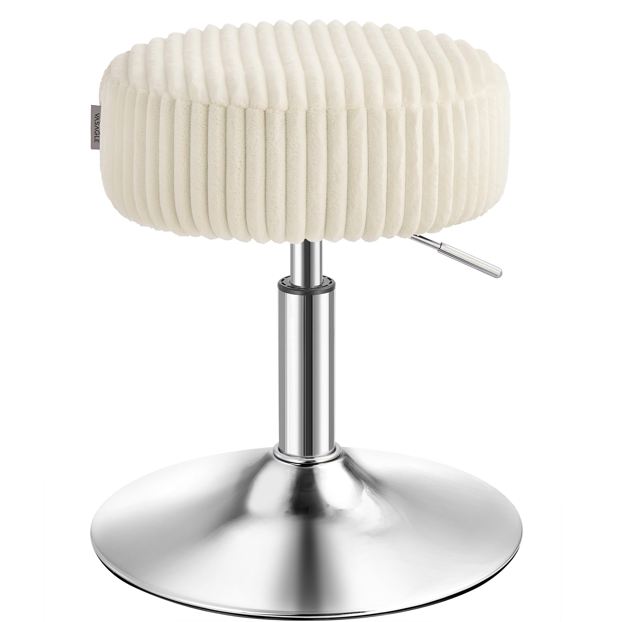 VASAGLE Makeup Stool Height Adjustable 360° Swivel Thick Padding | LJB128WD01 Dressing Chair Stool Stool Bedroom Kitchen Dining Room Modern White and Silver-image-27