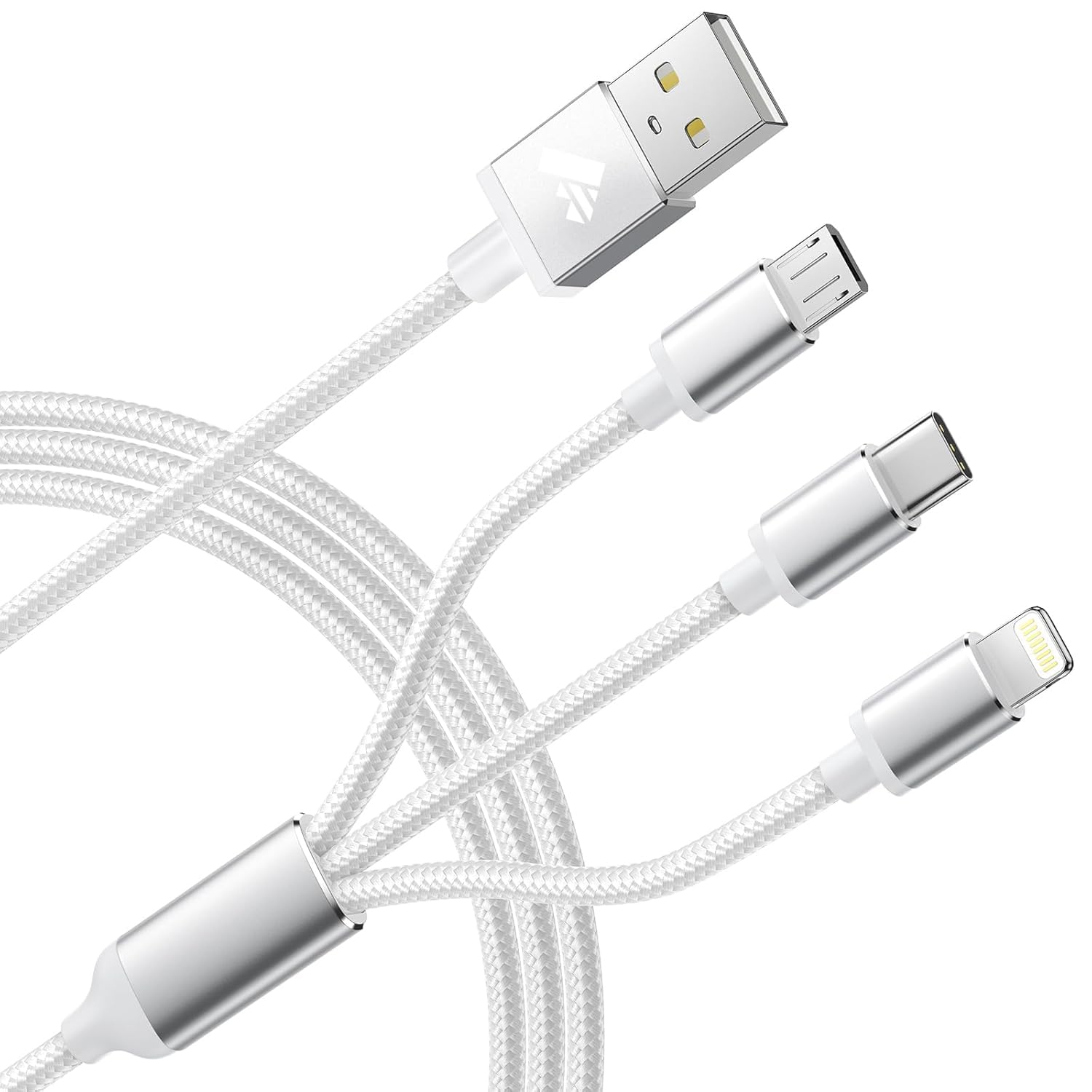 Multi USB Kabel, 3 in 1 Universal Ladekabel [1.2M] Nylon USB C schnellladekabel iPhone Ladekabel Mehrfach mit Micro USB Typ C Lightning Kabel für iPhone 17 16 15 14 13 12, Samsung, Handys, Weiß