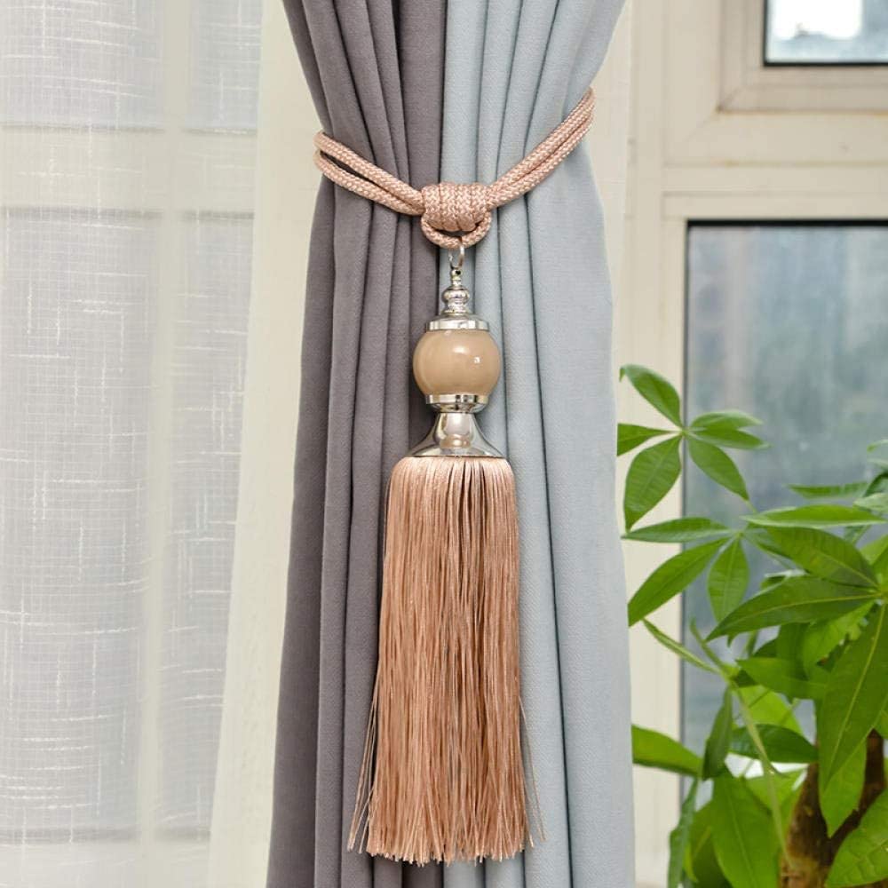 Anneau de Rideau magnétique, Cordon de Rideau à gl Embrasses de Rideau Attache Boule Boule Sangle Attache Corde Boule Suspendue Pointe Double Boule Cravate Fleur Crochet Gland Beige (Une Paire)
