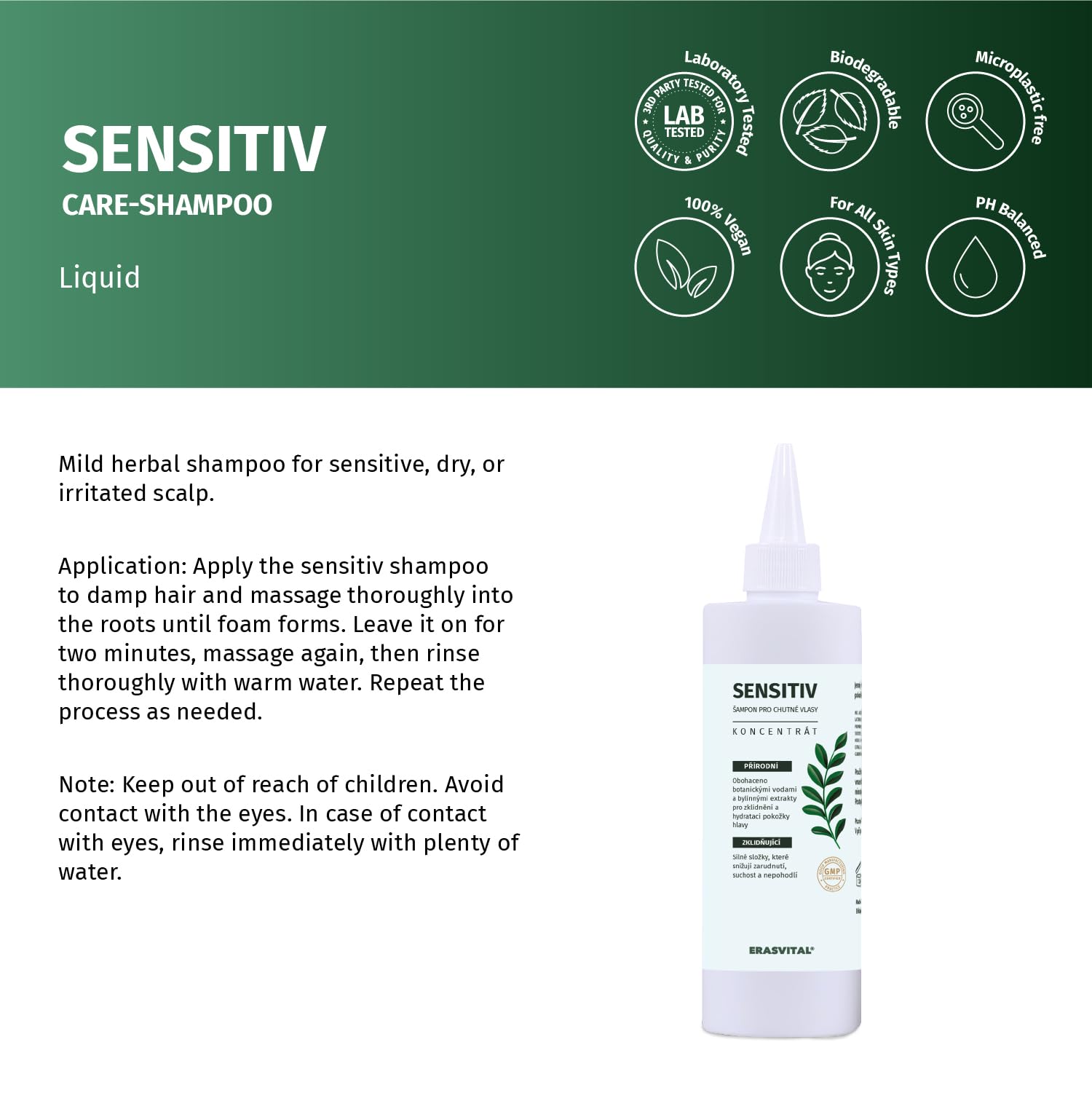 Shampoo delicato alle erbe con ectoina per cuoio capelluto sensibile, secco o irritato. Vegano (1000 ml)