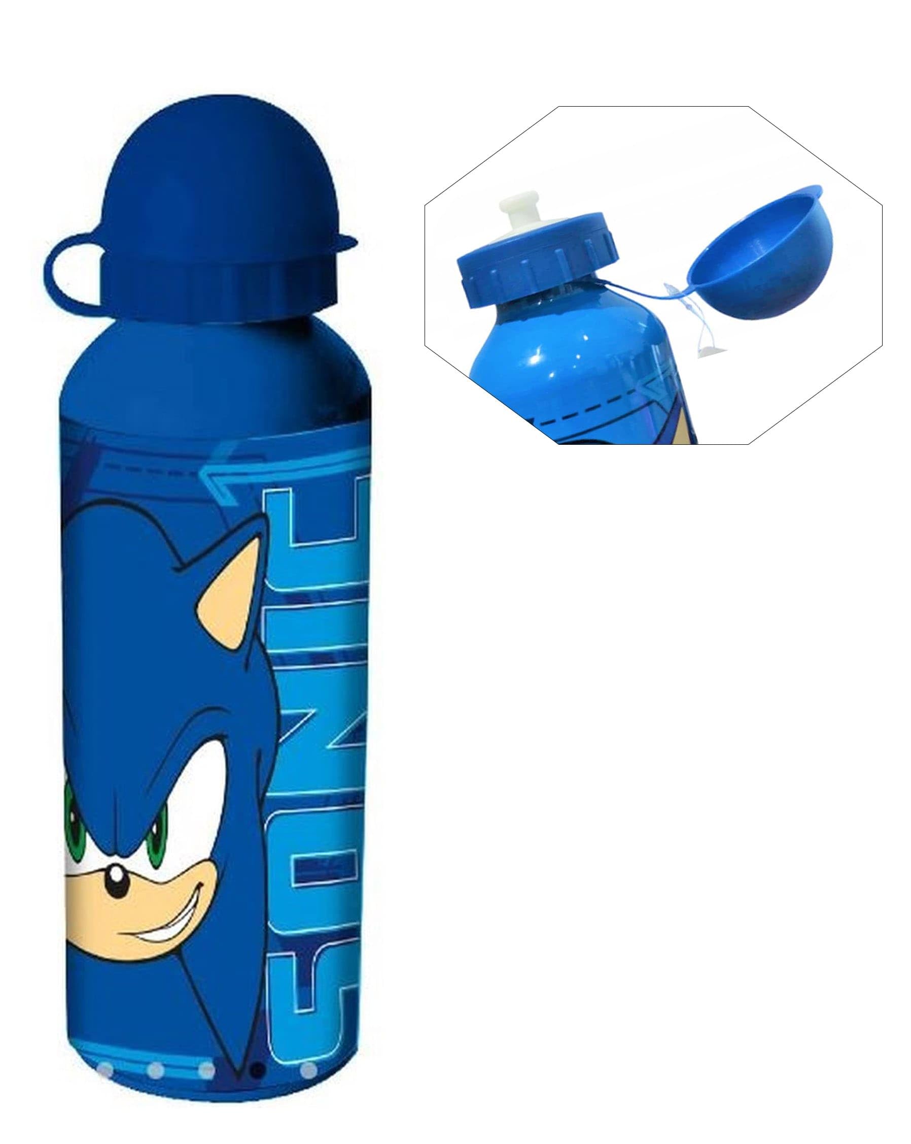 HOVUK Sonic Character Sports Boys Water Bottle- 21cm| Blue Aluminum Reusable Bike Water Bottle- 500ml| Lightweight Travel Bottle for Kid School 3+Years