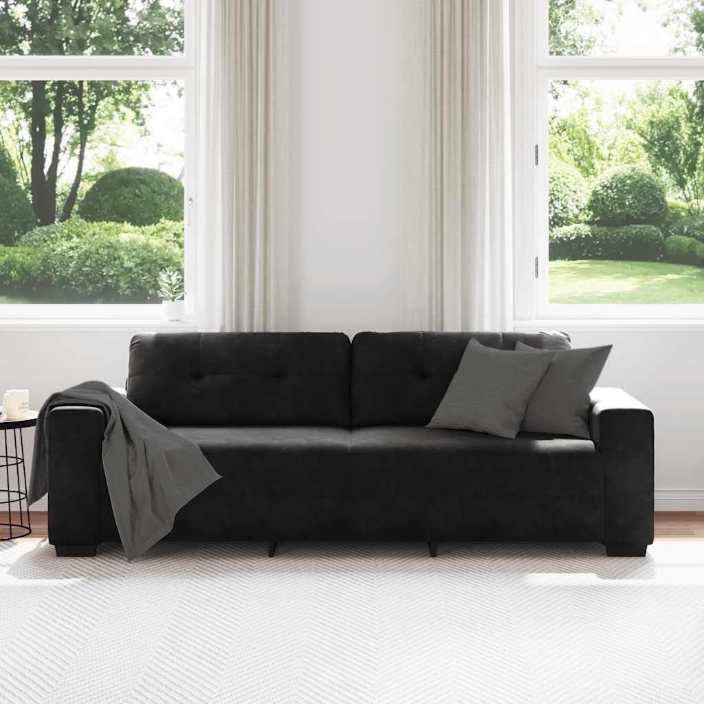 Fengshui Sofa 3-osobowa, czarna, 220 x 78 x 80 cm, aksamit