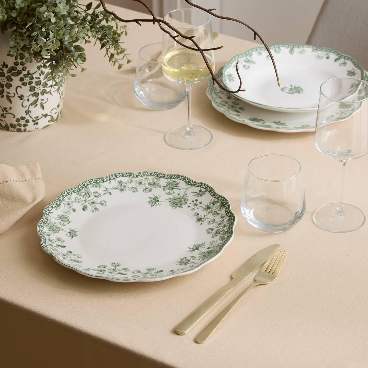 Atmosphera - Lot de 6 assiettes plates lisière ronde d.27cm vert