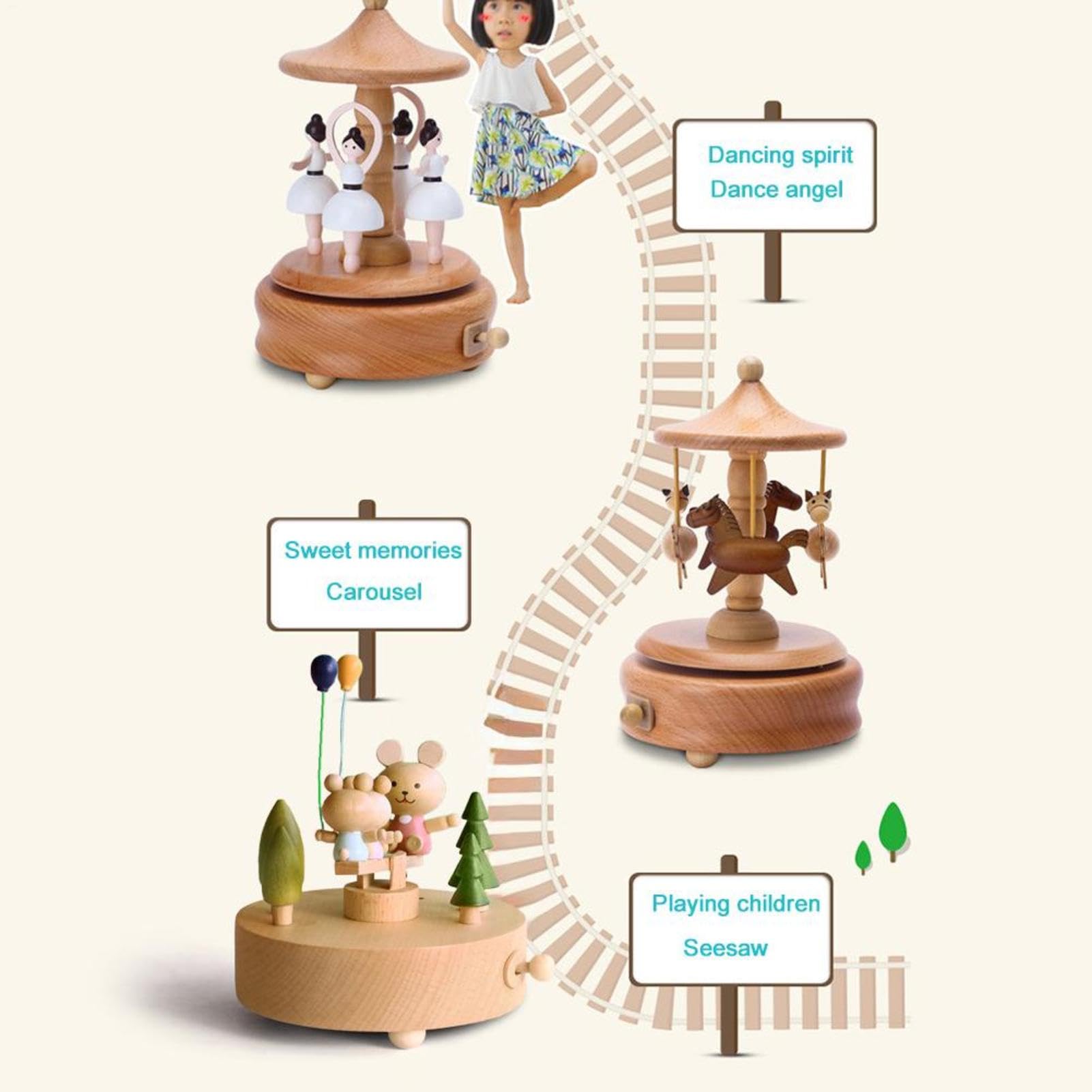 Carillon per bambini, carillon in legno | Scatola musicale per ballerina | del castello di Clockwork - Simpatici giocattoli interattivi per culla con musica leggera per la scuola materna, giocattoli p