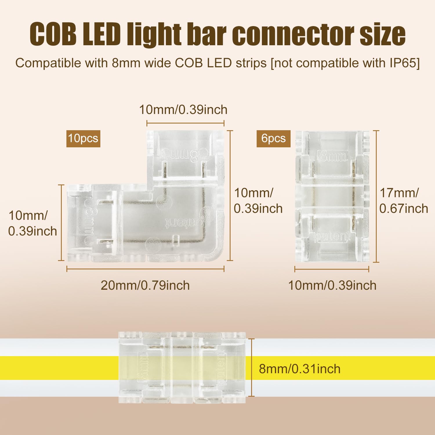 SHUIYUE COB LED Strip Light Connector, 10 Pcs L Shape Corner Connector, 6 Pcs Clear Center Connectors - Image 2