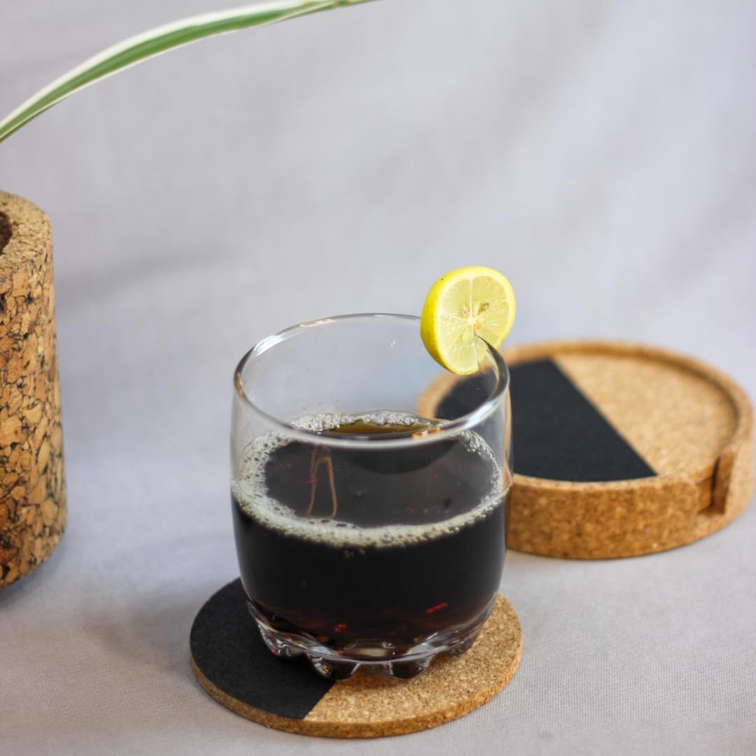 Raw yarns Cork Coaster Set with Case (Set of 4) - Coffee Love Design (Abstract)