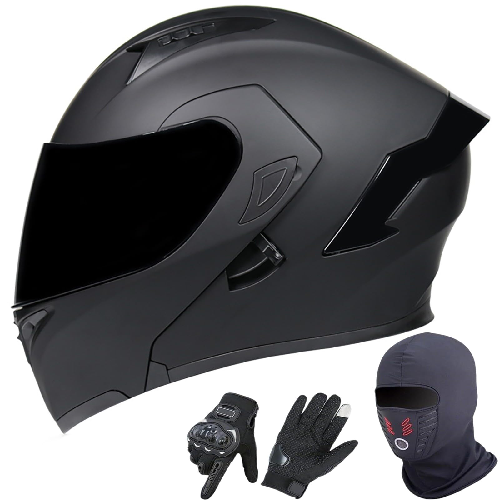 Casco Modular Para Motocicleta Con Guantes Y Protección Facial, Doble Visera, Casco Moto & Scooter & ECE 22.06 Homologado | Para Hombre Y Mujer 2,XXL/(63~64cm)