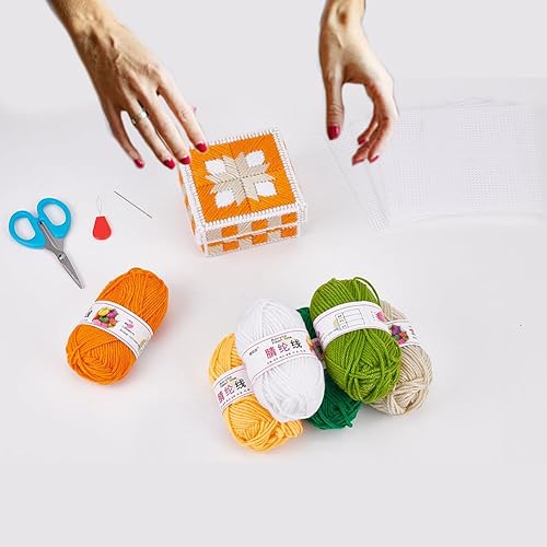 Miniatura 5 de Juego de 3 cajas de lona de plástico, kit de punto de aguja, diseño de hoja de arce, lienzo de plástico para bordar, manualidades, hojas de malla,