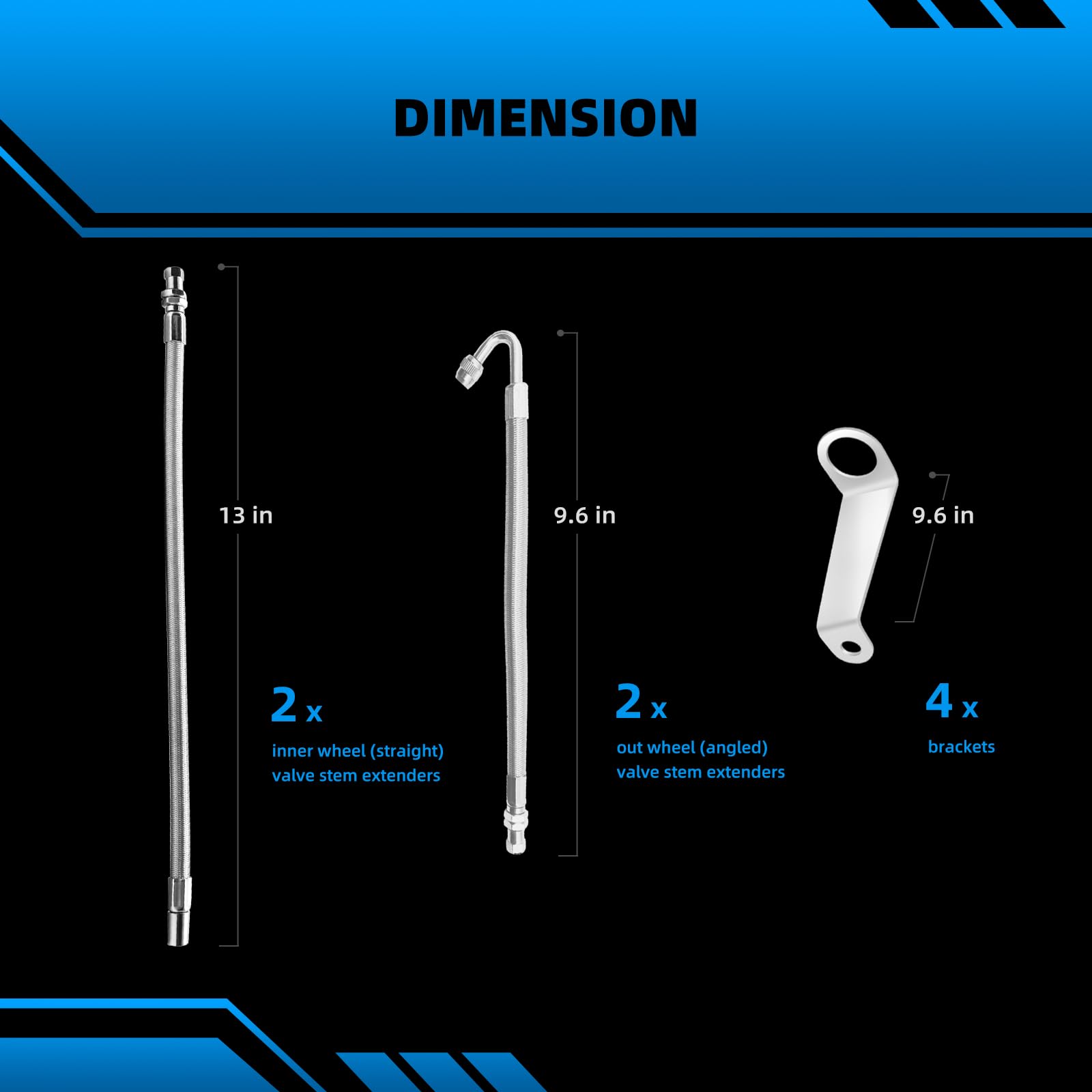 Kit de inflado de aire de neumáticos dobles, extensión de vástago de válvula, extensores de vástago de válvula, kit de inflado de aire de doble neumático, kit de tubo de extensión de válvula de