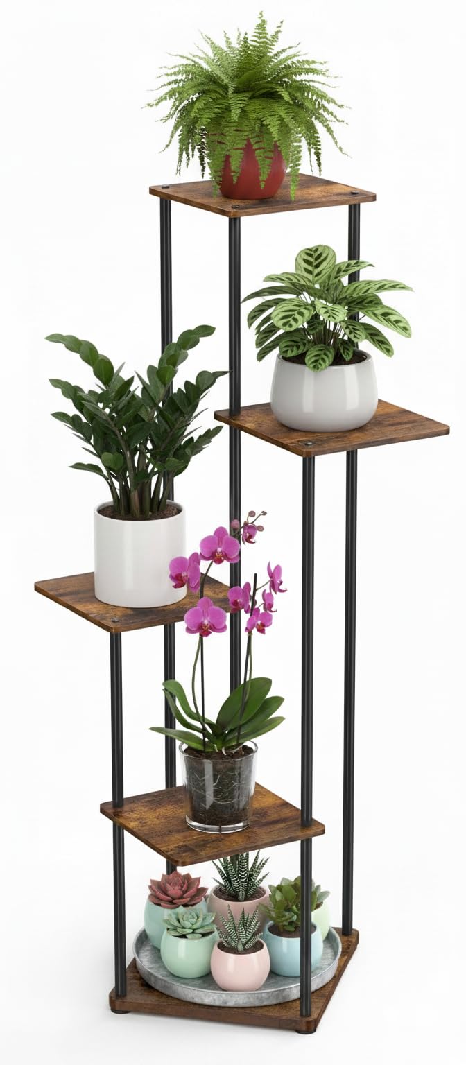 FRONDENT Blumenständer, Pflanzenständer Innen, Modernes blumentopf ständer, Blumentreppen Metall, pflanzenregal Ecke für Mehrere Pflanzen Balkon Wohnzimmer