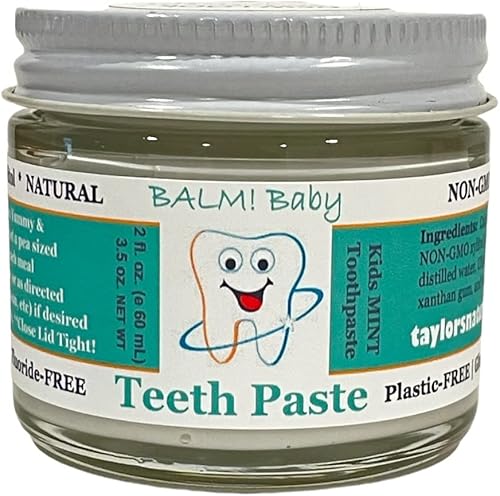 BALM! Baby Pasta dental natural sin flúor para niños con xilitol, sin SLS, vegana, sin gluten, sin BPA, cero residuos, menta, 2 onzas líquidas