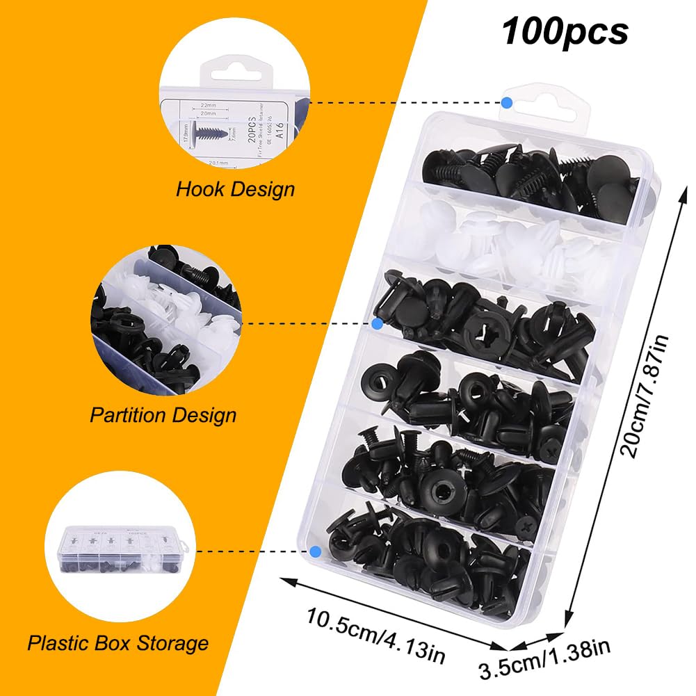 Clips De Fixation Pour Voiture - Lot De 100 Rivets Plastique 6mm, Pour Pare-chocs, Portes, Ailes, Remplacement