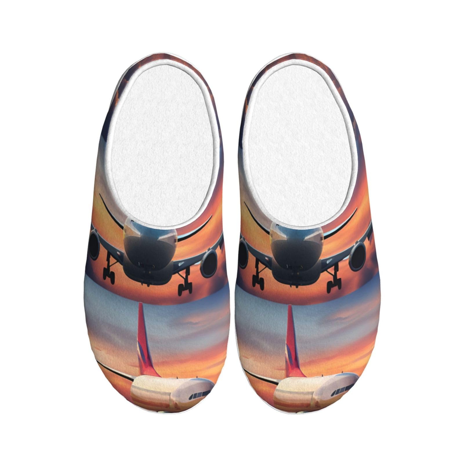 Hausschuhe für Erwachsene, Motiv: Flugzeug, Sonnenuntergang, Himmel, waschbar, für Damen und Herren, atmungsaktiv und gemütlich, Winterschuhe