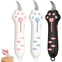 3-Piece Set 5.6inch in Pink Blue Black,Cat Paw Box Cutter,Cat Box Cutter for Home and Office Use, Stainless Steel Blade with Ergonomic Design