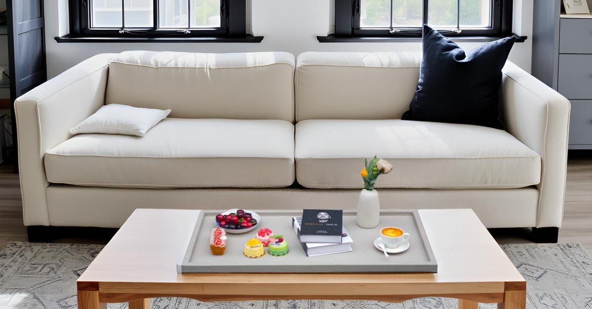 Galopgen 35 * 18 Inch Rectangular Ottoman Tray | Textured PU Leather, Waterproof & Heat-Resistant Storage for Coffee/Dining Tables, Sofa, Bed, Entertainment & Party (Tranquil Beige, 35 * 18in)