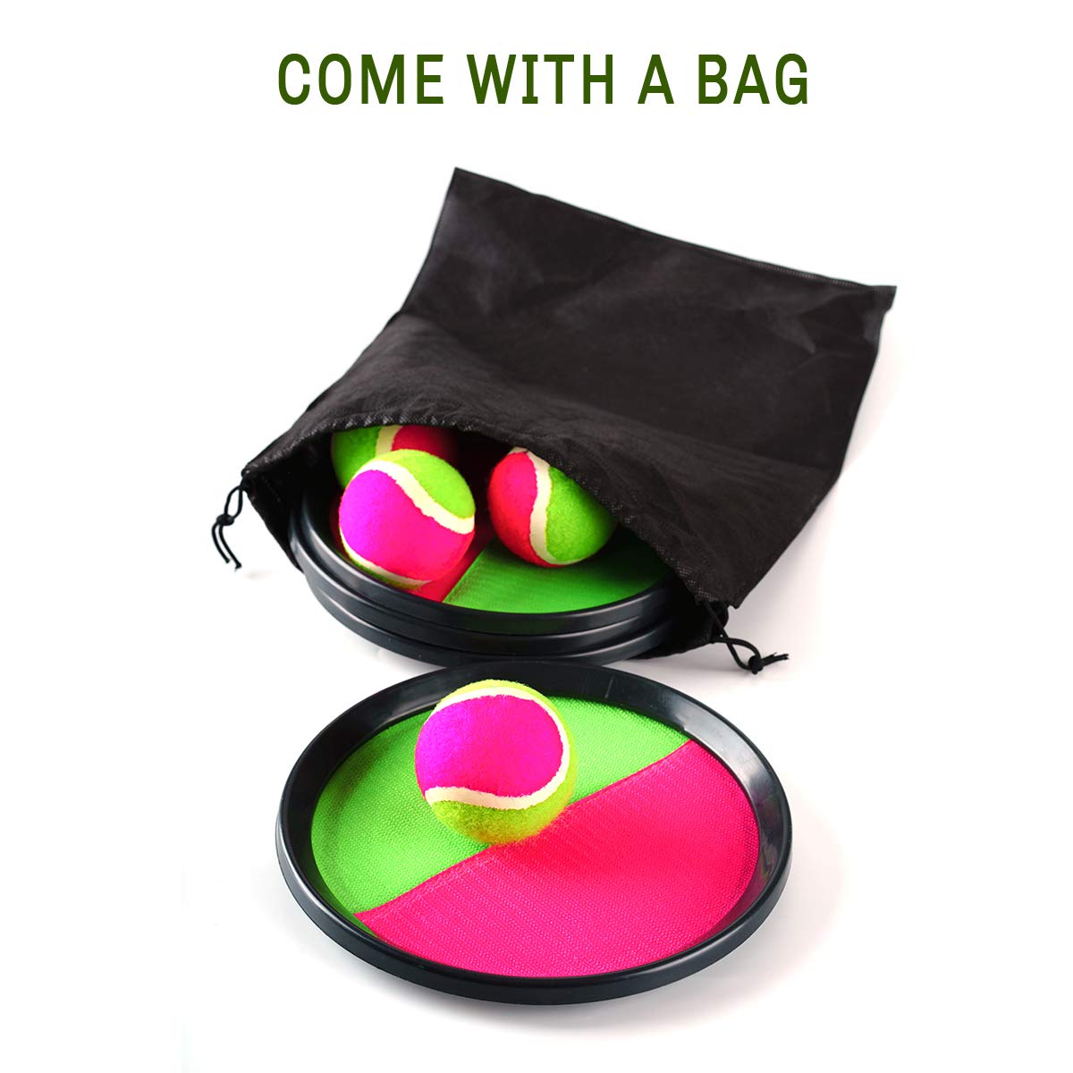 Jeu De Catch Ball - 2 Disques 18.5 Cm Et 1 Balle 6.5 Cm, Collante. Pour Plage, Parc, Extérieur.