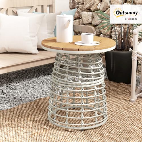 Table basse de jardin en résine tressée et métal table d'appoint extérieur grise - 3