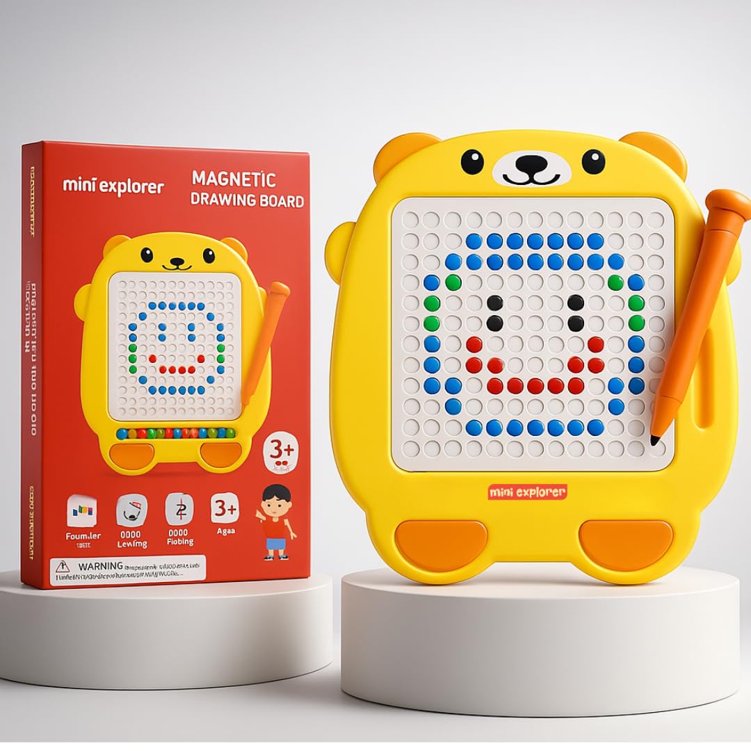 MiniExplorer Big Magnetic Slate Drawing Board for Kids|Doodle Board Magnetic Beads Pen Drawing Board Dot Art Educational Travel Toys for 3+ Year Old Boys Girl - Yellow