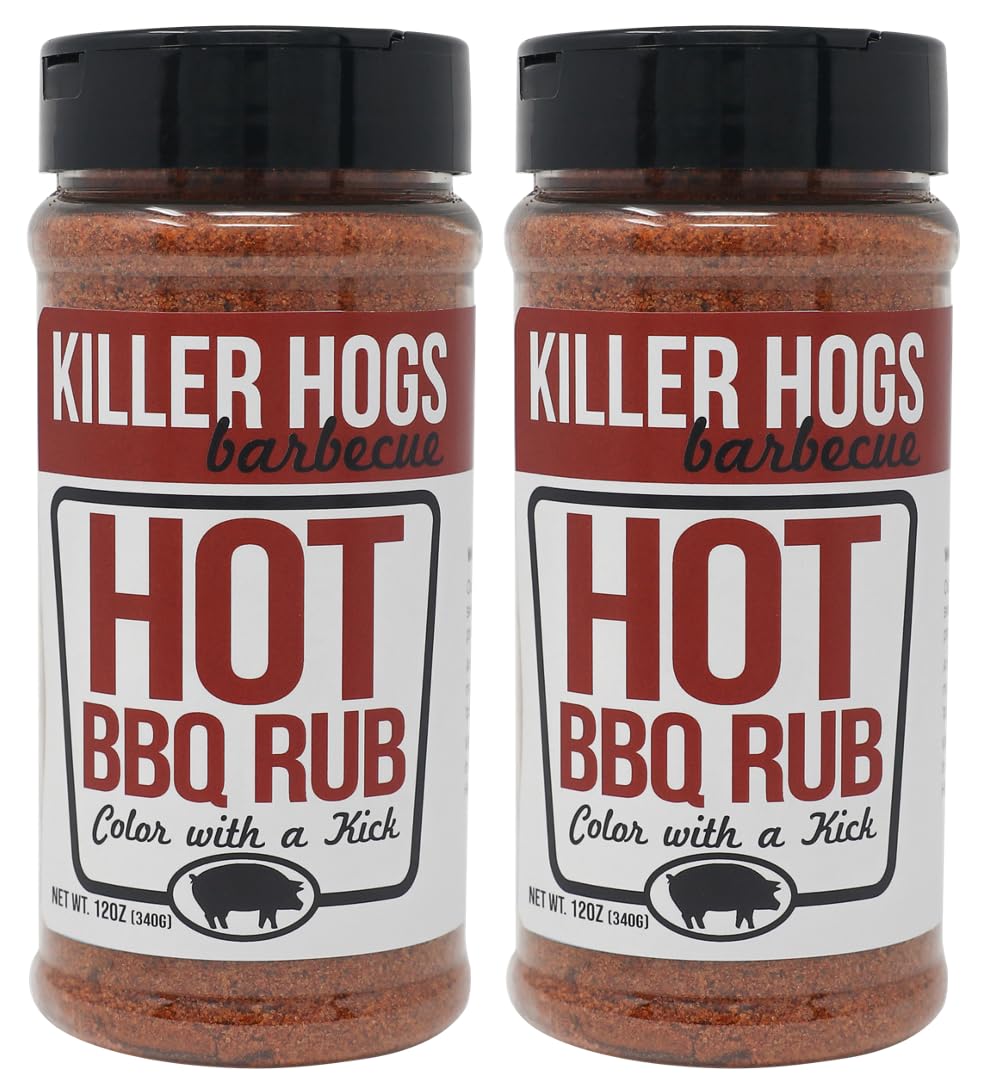 Killer HogsHOT BBQ Rub Pack of 2 Bottles | Championship Grill Seasoning for Beef, Steak, Burgers, Pork, and Chicken | Contains Two 12 Ounce Bottles (2-Pack)