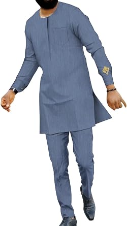 African Suits for Men 2 Piece Dashiki Outfits Slim Fits Mens African Shirts and Pant Formal Party Attire Casual Wear