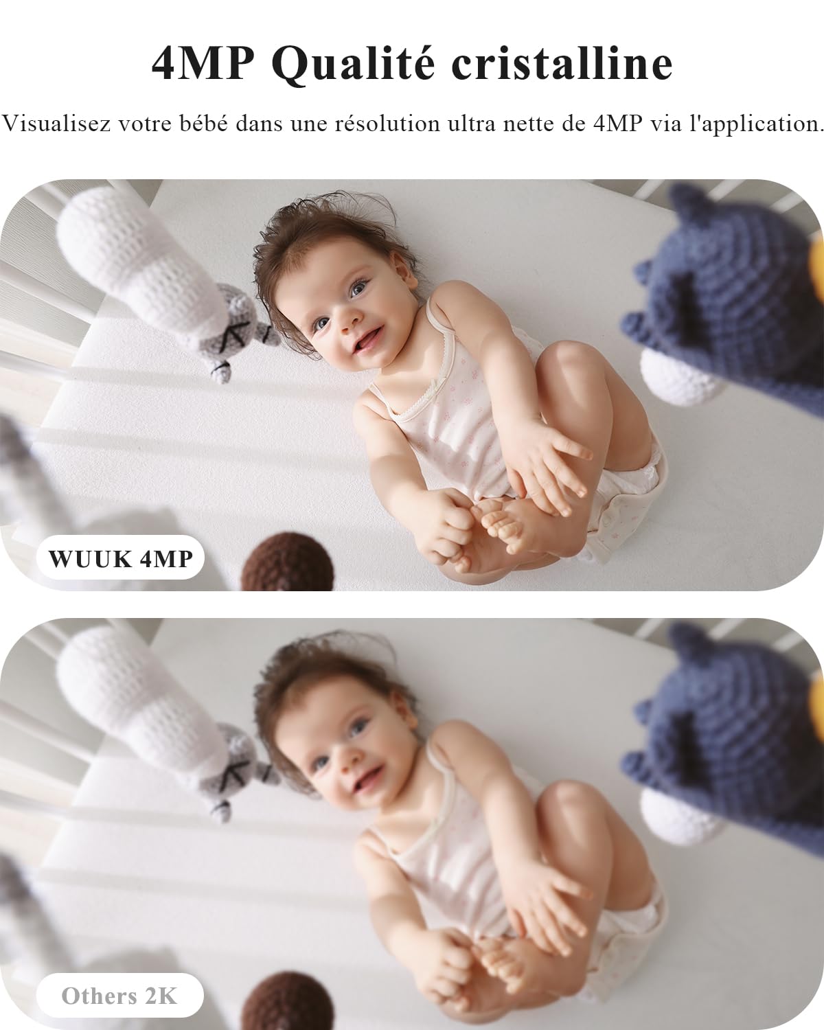 WUUK 4MP 5.5'' AI Babyphone Camera, Visage Couvert et Détection de Renversement, Alertes Sonores/de Mouvement, Vision Nocturne,Batterie 3700mAh, 360° Grad, App Control, 2,4/5 GHz WiFi, 305m Reichweite