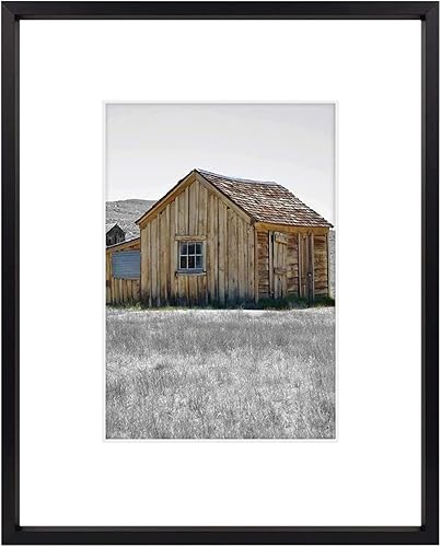 Golden State Art - Marco de fotos de aluminio satinado clásico de 8 x 10 con alfombrilla de color marfil para fotos de 5 x 7 y cristal real, Negro