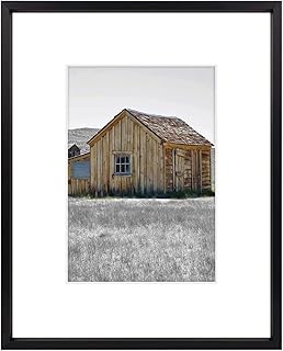 Golden State Art, 8x10 Black Picture Frame Display Photo 5x7 with Mat or 8 x 10 Without Mat for Wall Mounting, Classic Satin Aluminum Frames with Real Glass (Pack of 1)