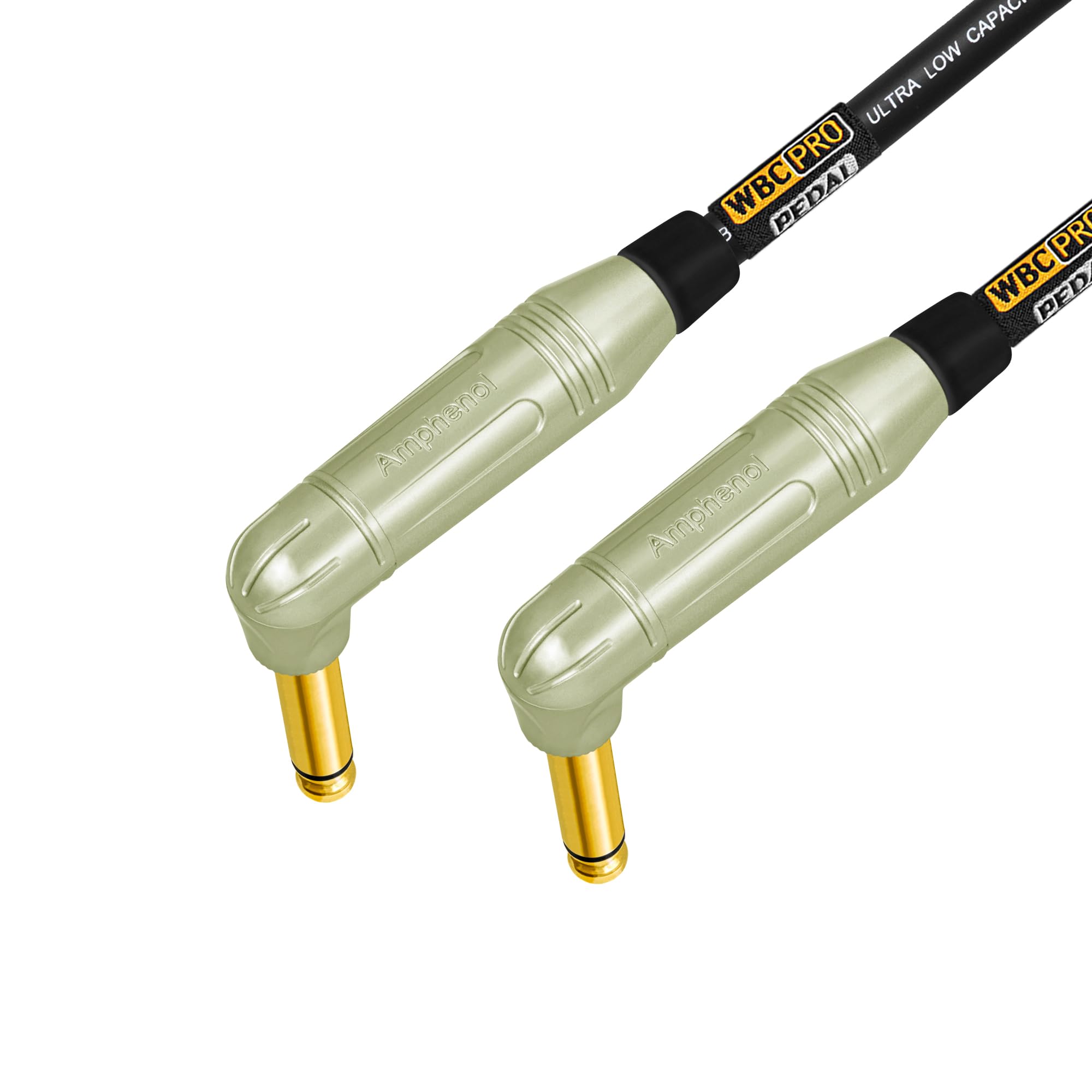 Pedal WBC-PRO-de 10 pies - 22 AWG - Tapa baja (18 pF/pies) - Grado profesional - Basado en grafito - Pedal de doble blindaje, efectos, parche, cable de instrumento y conectores TS dorados en ángulo