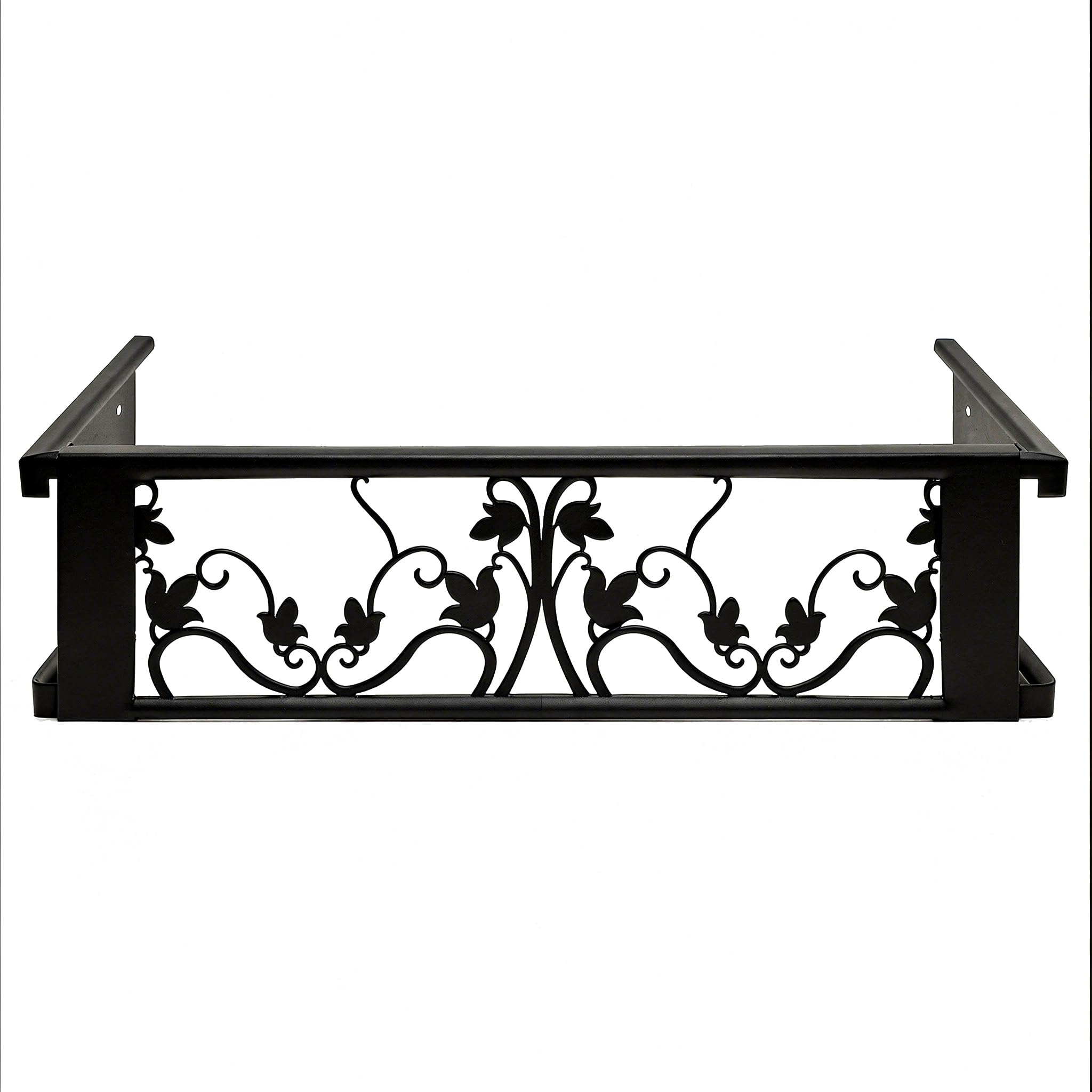 Balconcillo para Macetas, Balconcillo para Plantas, Portamacetas Ventana, Protector de macetas, Modelo Floral Extensible 60-100 cm, Negro Forja