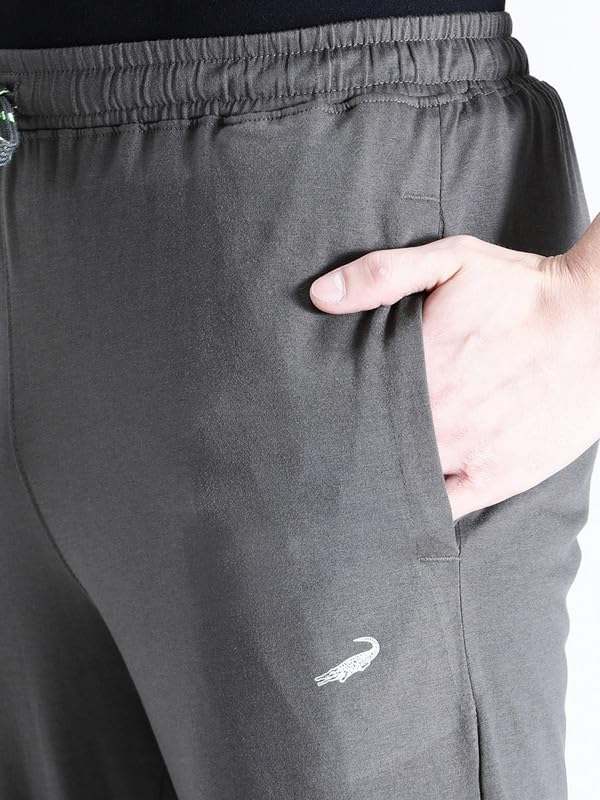 Image of CROCODILE Men Solid Regular Fit Track Pant | Mid Rise | Drawstring Waist | Regular Length | Casual Sports Lounge Bottomwear Jet Black