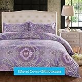 Duvet Cover Set 3-pieces bedding sets Full Queen Size Microfiber , Purple Floral Lavender Boho Bohemia Exotic Patterns Floral Design,Without Comforter (Full/Queen, (1Duvet Cover+2Pillowcases)#02)