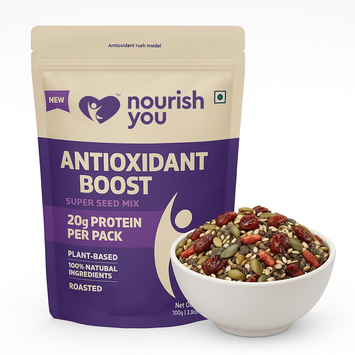 Antioxidant Boost Trail Mix 100g | Mixed seeds for eating | No Artificial Flavours & Preservatives | Seed Mix of Sunflower, Chia, Flax, Seasame, Pumpkin Seeds & Cranberries & Gojiberries | Pack of 1