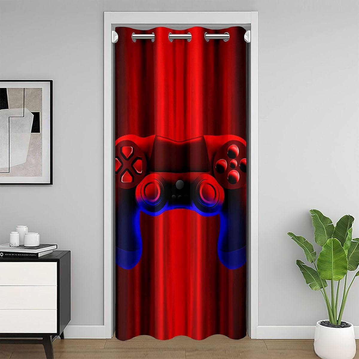 Feelyou Gamer Door Curtain for Boys Girls Game Controller Room Divider Curtain Cover Red Ombre 30%-50% Room Darkening Blackout Curtain 59"x80" Bedroom Decor Gaming Gifts Window Treatments