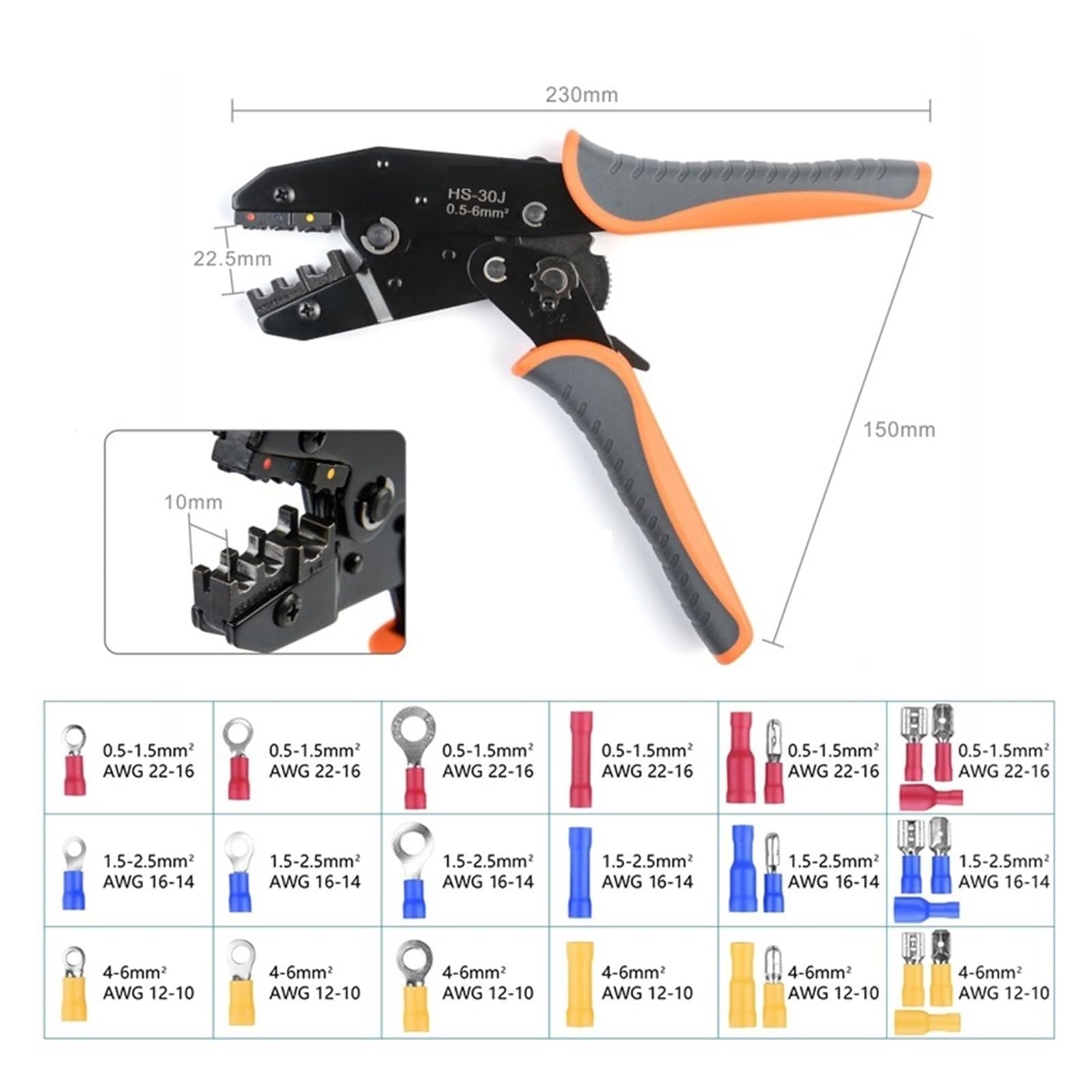 Quetschzange HS-30J Terminals Crimper Werkzeug Butt Bullet Spade Gabel Ring Crimp Terminals Anschlüsse