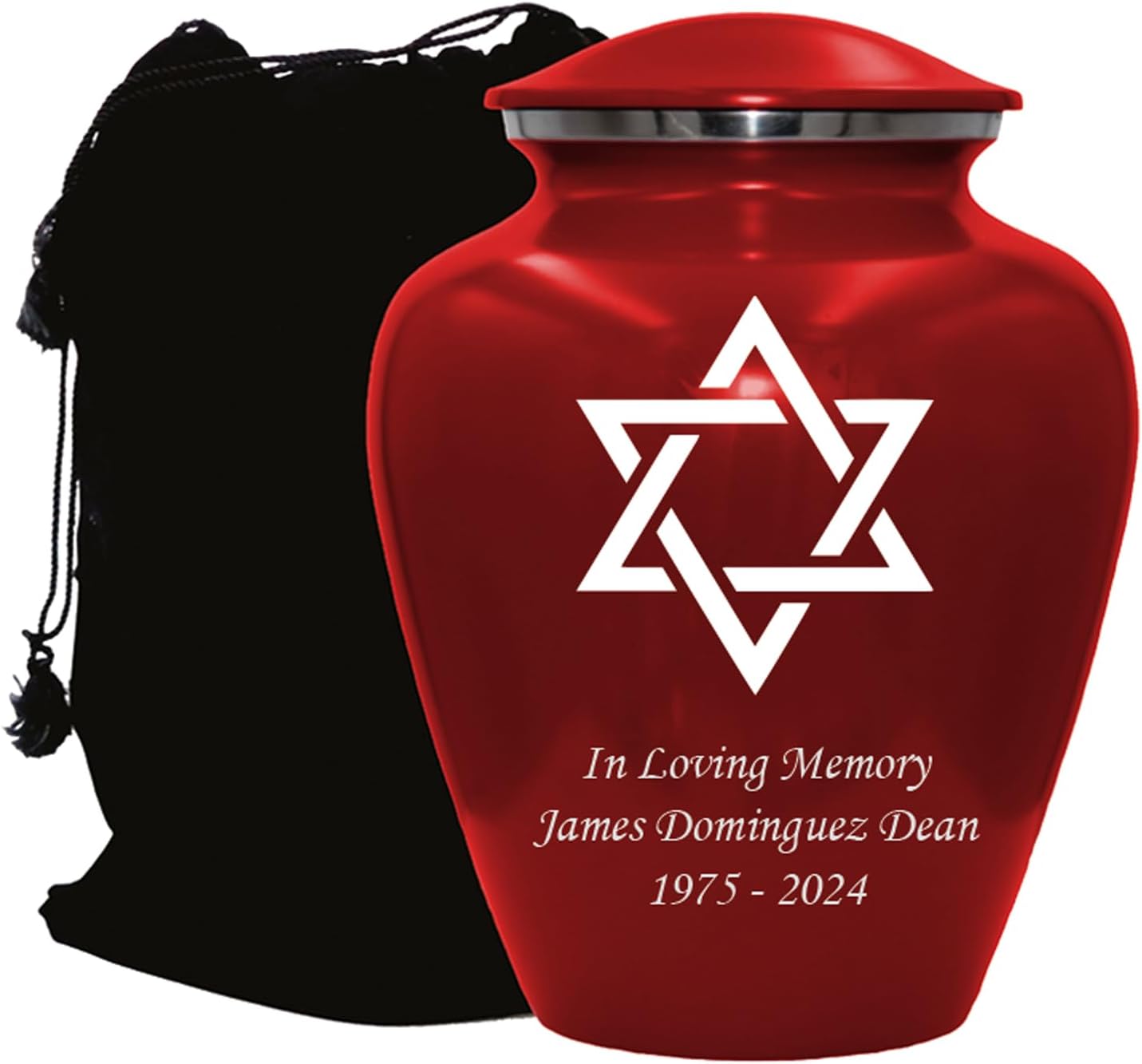 Star of David Blue Cremation Urn for Human Ashes, Jewish Cremation Urn, Religious Ash Urns with Personalized Engraving (Blue Fire)
