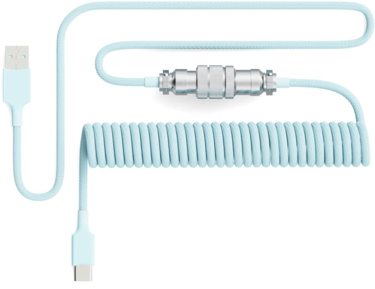 PWNAGE Ultra Custom Coiled Aviator USB C Cable for Gaming Keyboard, Double-Sleeved Mechanical Keyboard Cable with Detachable Metal Aviator, 1.8M USB-A to USB-C, Mint Color (Mint)