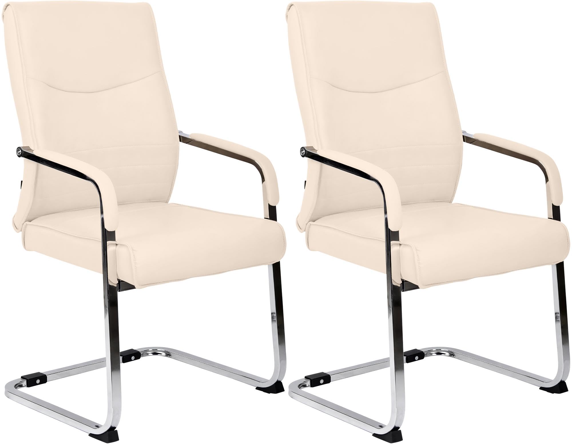 CLP Set di 2 sedie da pranzo ergonomiche Hobart, a sbalzo con braccioli imbottiti, struttura in metallo robusta, sedie da conferenza moderne, Colore:crema, Materiale:Ecopelle