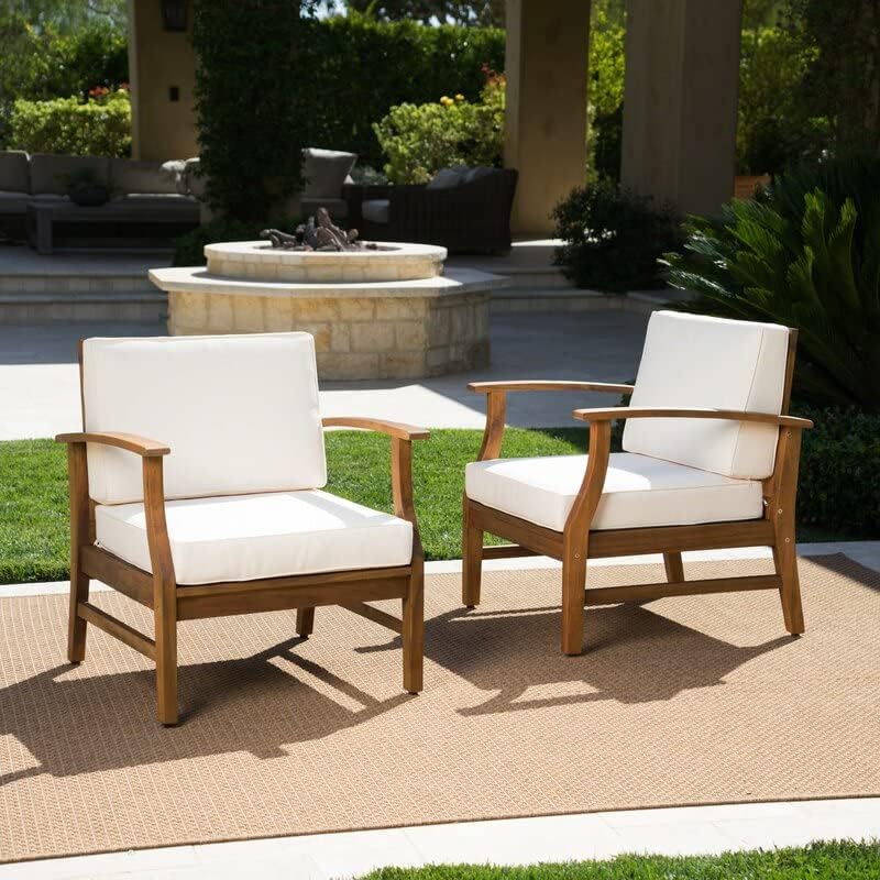 Image of Solid Sheesham Wood Arm Chair for Living Room (Set of 1)|Single Seater Sofa Chair with Cream Cushioned Seat| Wooden Lounge Chair for Office, Balcony & Dining Room | Patio Outdoor Garden Chair | Teak