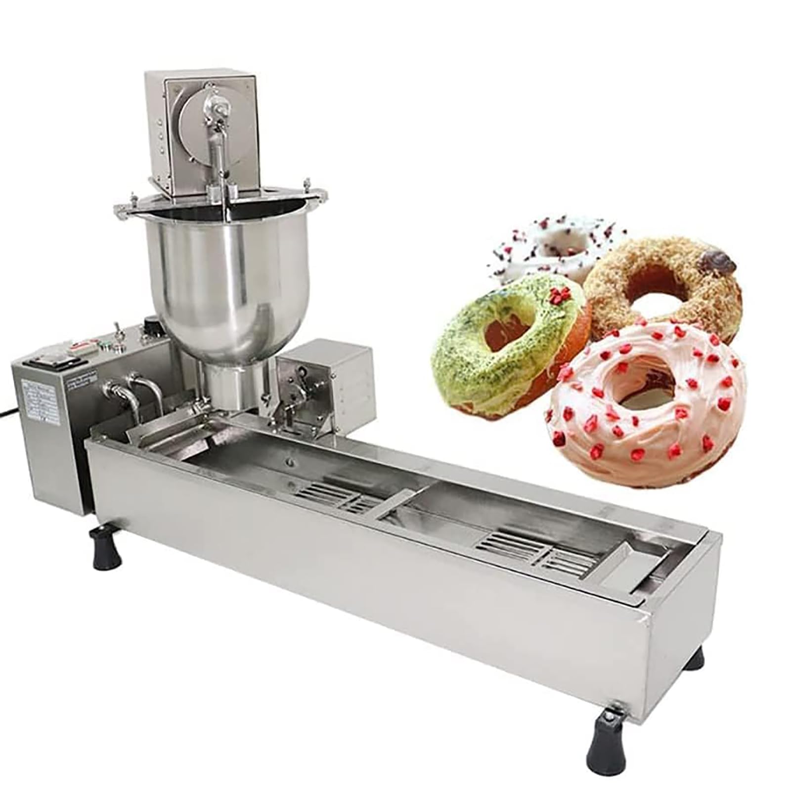 Máquina automática para hacer donas de una hilera, máquina automática para hacer donas, máquina para hacer donas con tolva de 7 litros, controle fácilmente la temperatura del aceite y el tiempo de f