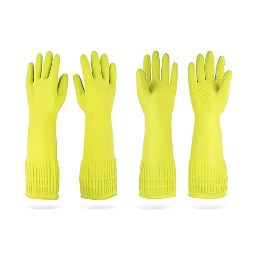 Mamison 2 pares de guantes de goma impermeables reutilizables para limpieza de lavavajillas para el hogar, guantes de cocina antideslizantes (verde,