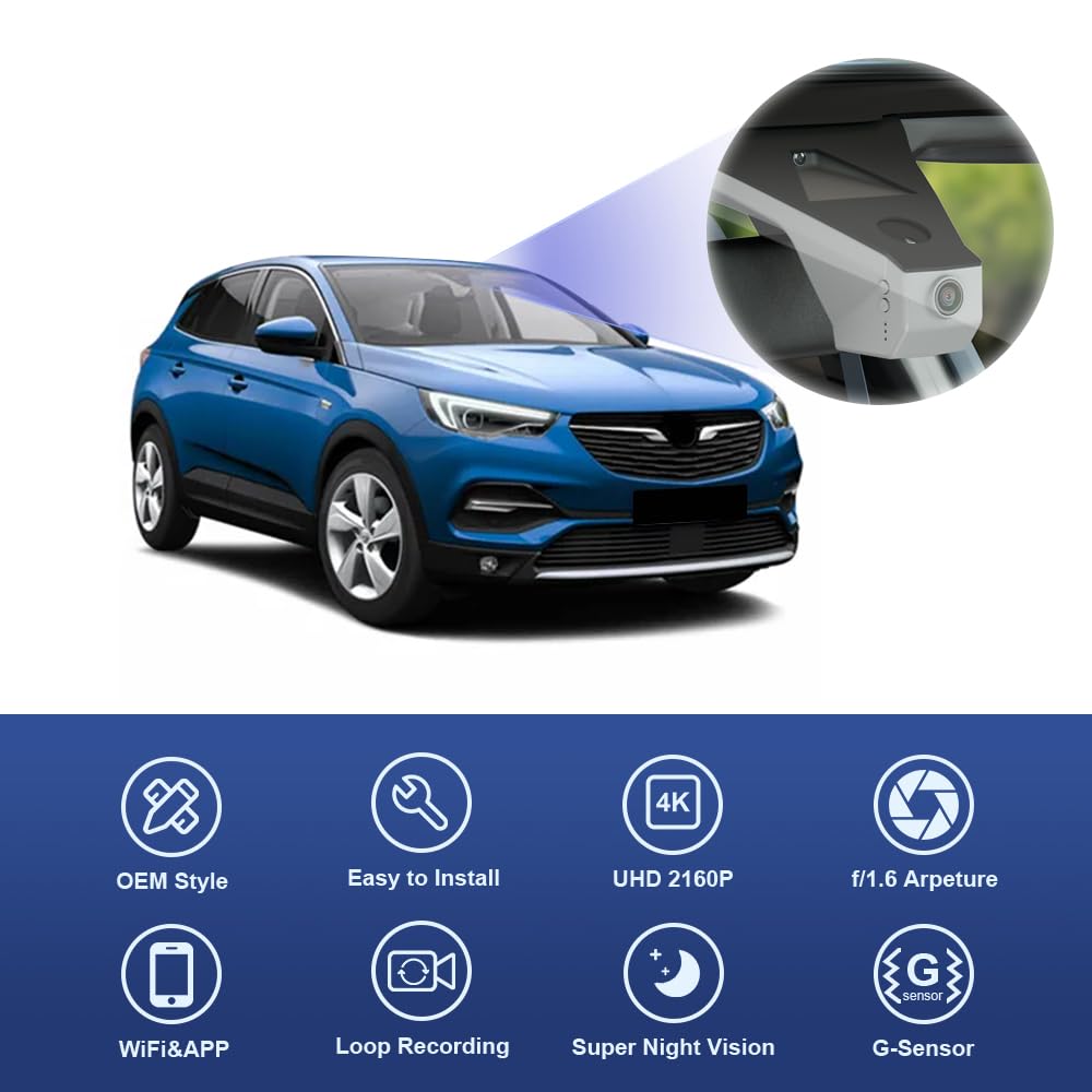 Fitcamx Dashcam 4K Compatibile con Opel Vauxhall Grandland, X 2018-2023 (HD2-D9500), OEM Cameras per Auto, 2160P UHD Video WIFI, G-Sensor, Registrazione Circolare, WDR, Plug&Play, Scheda da 64 GB