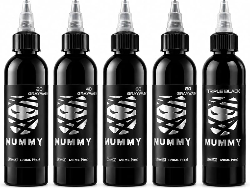 mummy Conjunto de Tintas para Tatuagem Greywash, 5 Frascos de 120 mL