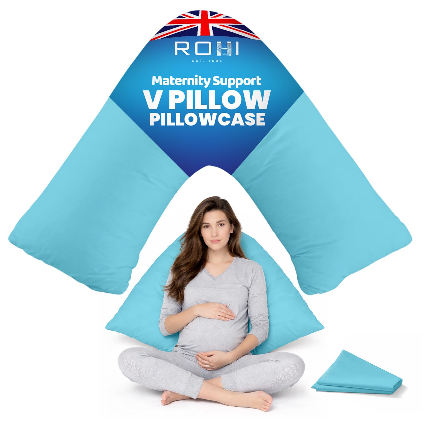 Rohi Orthopaedic V Pillowcase Only – 100% Microfibre Anti Allergy Triangle Pillowcases for Nursing, Maternity & Pregnancy V Pillows – Super Soft & Breathable V Case Only (Sky Blue)