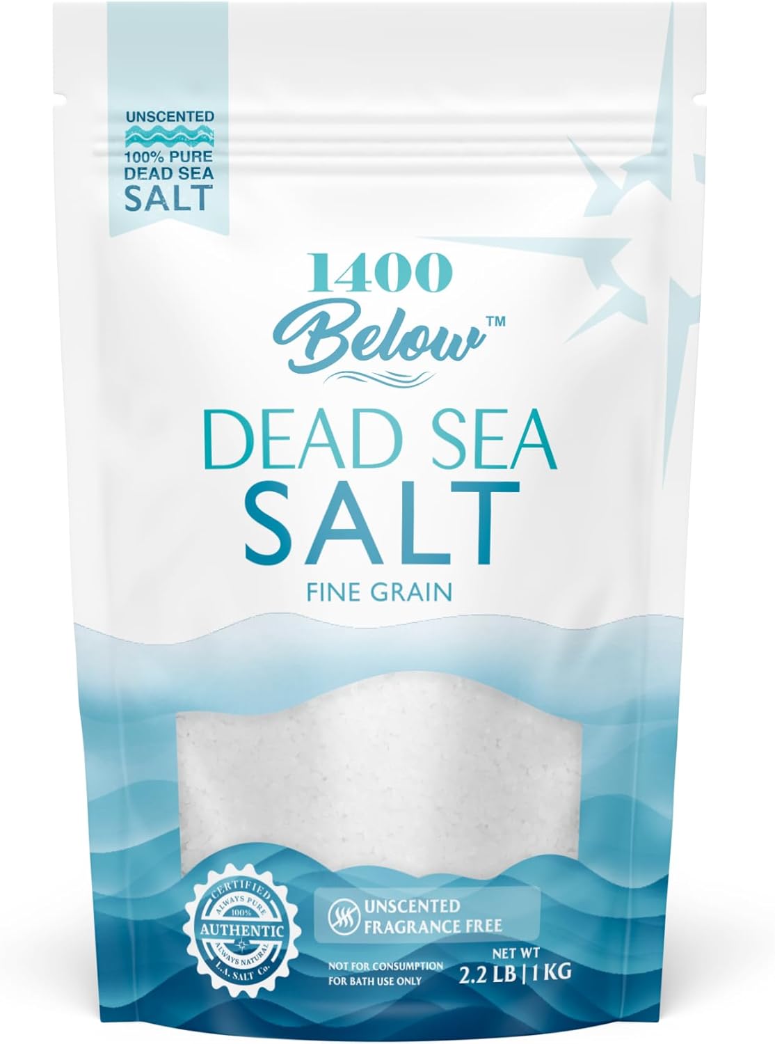 2.2 Lbs Dead Sea Salt, Fine Grain – Foot and Spa Bath Soak, Exfoliating Body Scrub, 100% Pure and Mineral-Rich, Relieves Sore Muscles and Soothes Joints